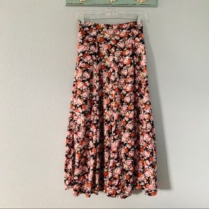 Dark Floral Flowy Midi Length Skirt Size Small